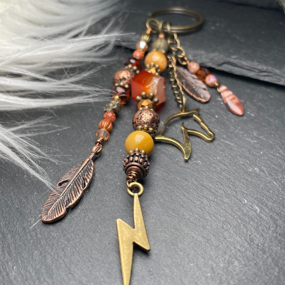 Desert Storm Carnelian, Tigers Eye & Jasper | Horse Feather Keychain Charm - Picture 10 of 11